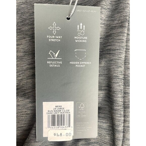 VRST MEN'S RUN WARM 1/2 ZIP DARK GREY HEATHER PULLOVER SIZE XXL - Picture 4 of 16